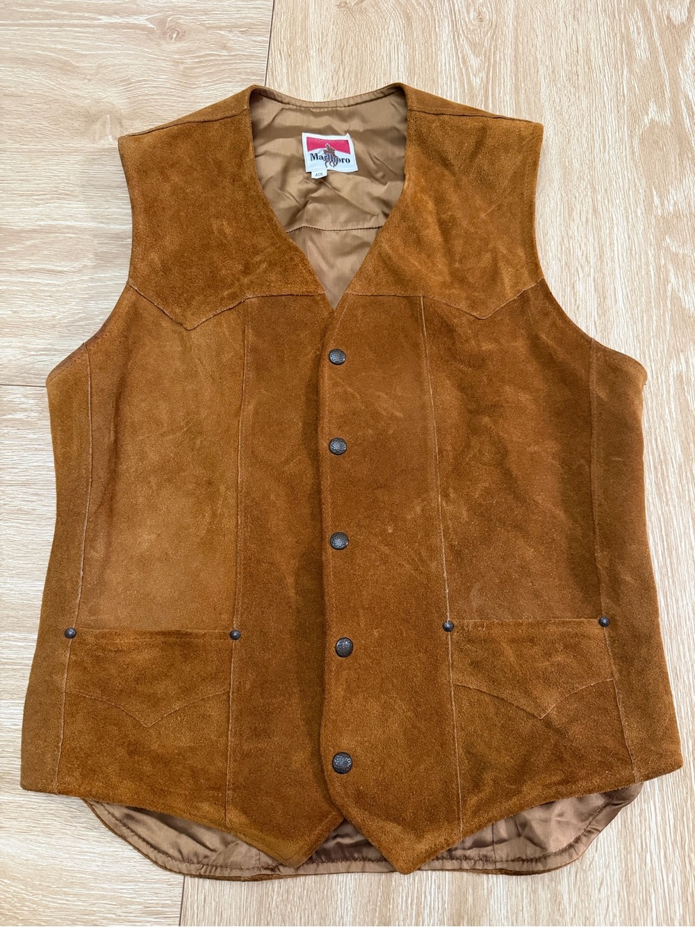 Vintage RARE 1970s Western Marlboro Mens Leather Vest Size L